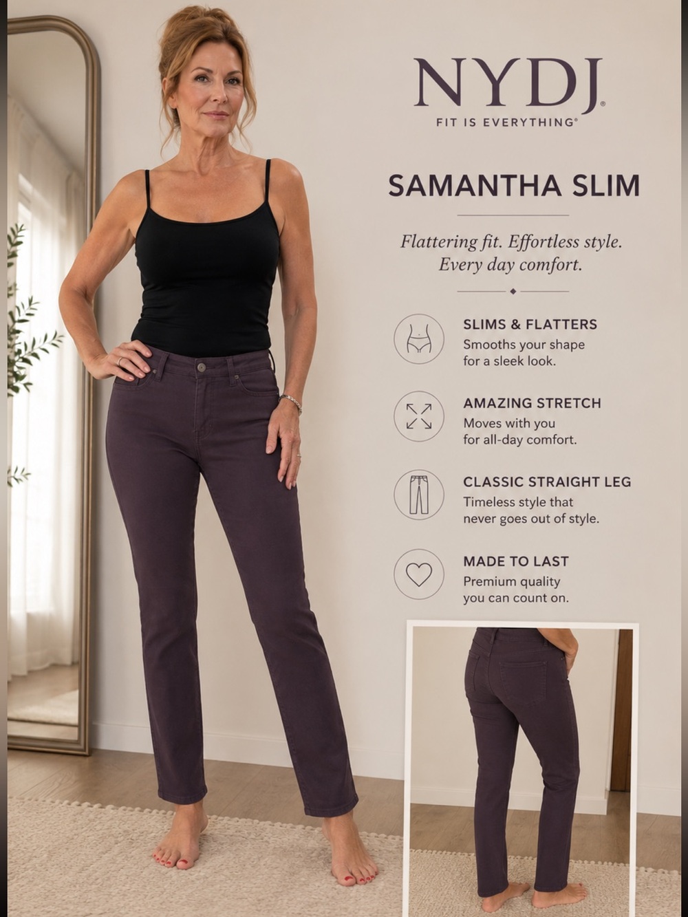 🌼🌼🌼🌼🌼.  Women's NYDJ PLUM JEANS 🌼🌼🌼🌼🌼SIZE 8 Samantha slim.